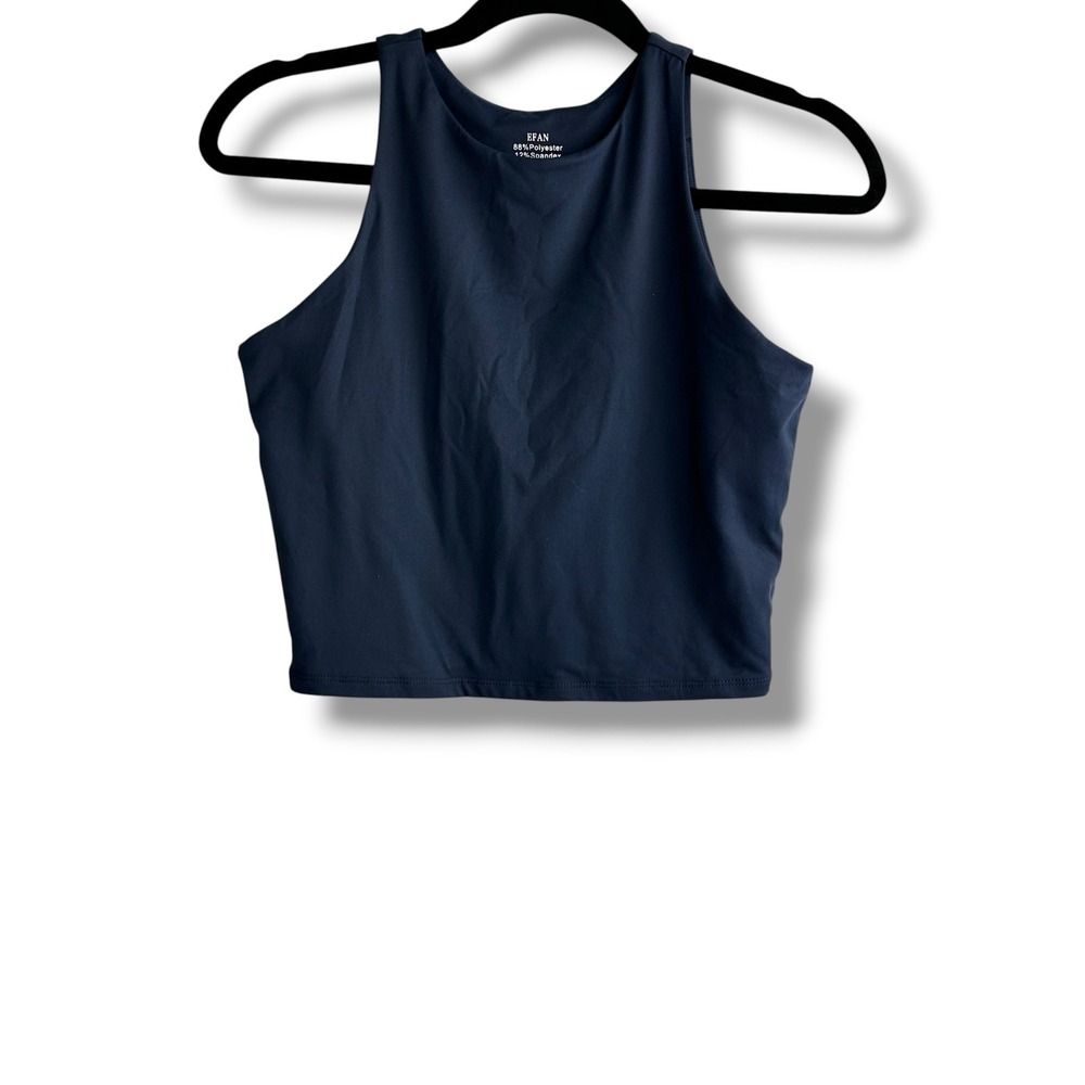 EFAN Womens Navy Blue High Neck Athletic Crop Top Sleeveless Yoga Tank Size S